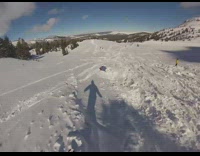 Man on the ski board fell on the big dump of snow