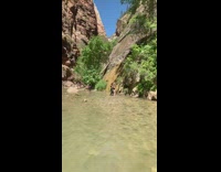 Two women tiktok dance river lake park