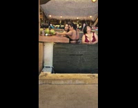 Girls bikini overflow water swimming pool