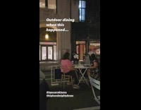 Girl sings megaphone guys play instruments restaurant