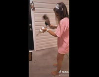 Pink shirt woman cork wine bottle 