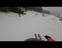 Man skiing almost hit tree falls down