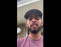 Red shirt black hat guy trash couch 