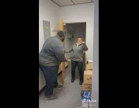 Guy scares women opening door