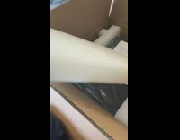Guy hands large dog white packing foam 