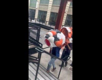 Large koi fish puppet made of plastic bags